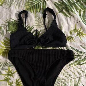 Hollister Black Textured Bikini Set